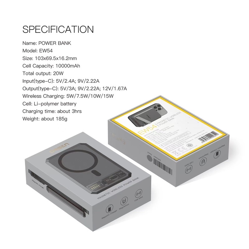 POWERBANK MAGNETIC ORSEN EW54 10000MAH